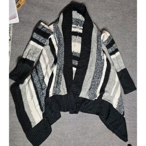 ANA A New Approach Womens Striped Open Front Cardigan Sweater Black Grey White M
